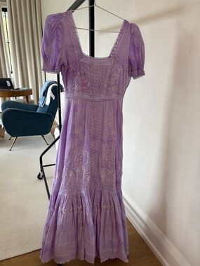 LoveShackFancy Lavender Embroidered Maxi Dress